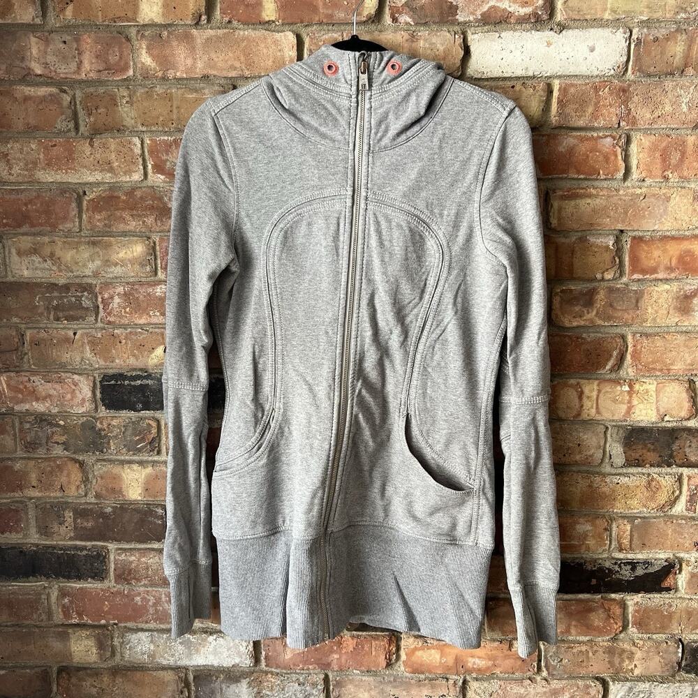 Lululemon Athletica Women's Scuba Gray Pink Hoodie Full Zip Hooded Jacket Size 8